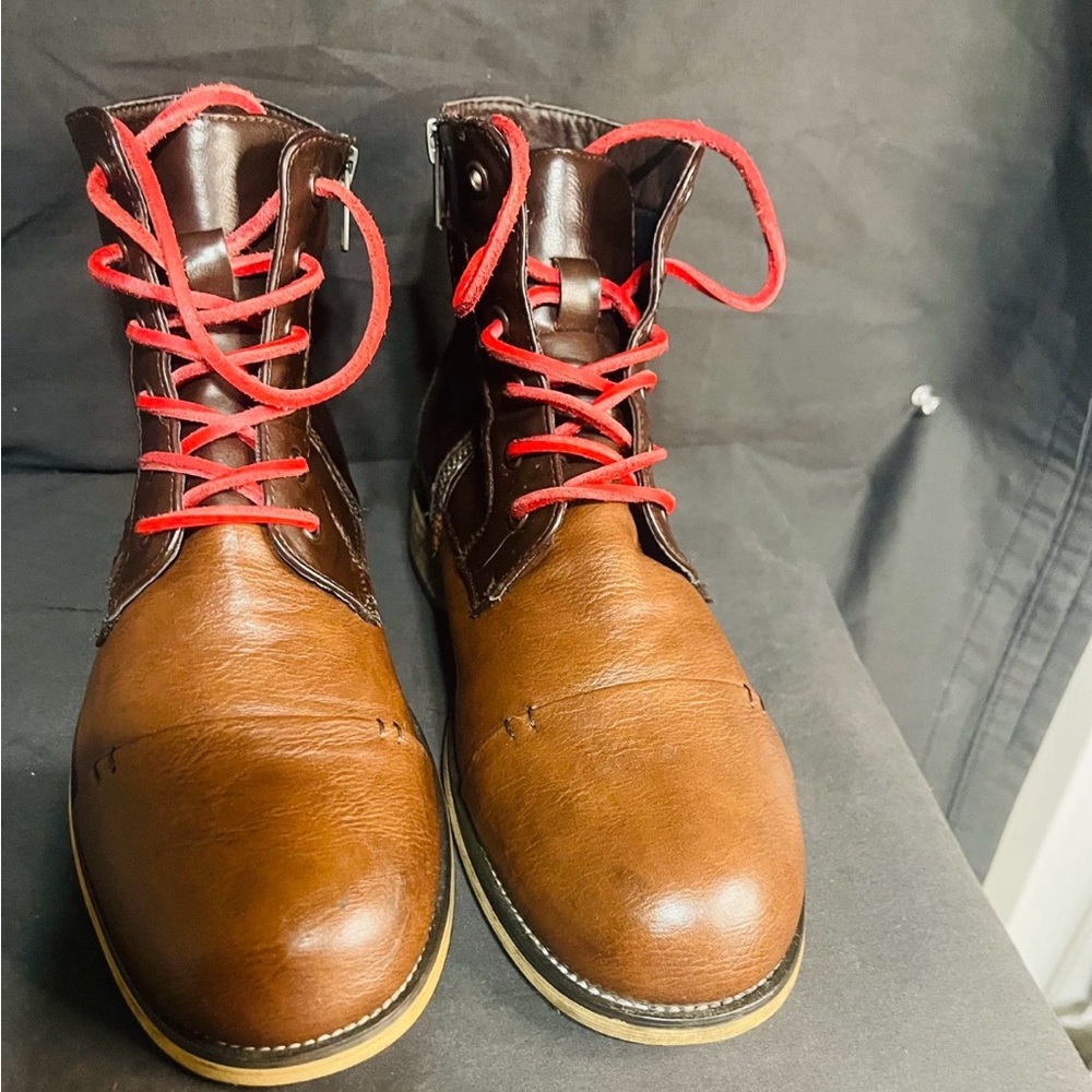 Brown Leather Boots with Red Laces
